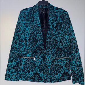 🦚🦚Notations Black and Teal Floral Brocade Blazer